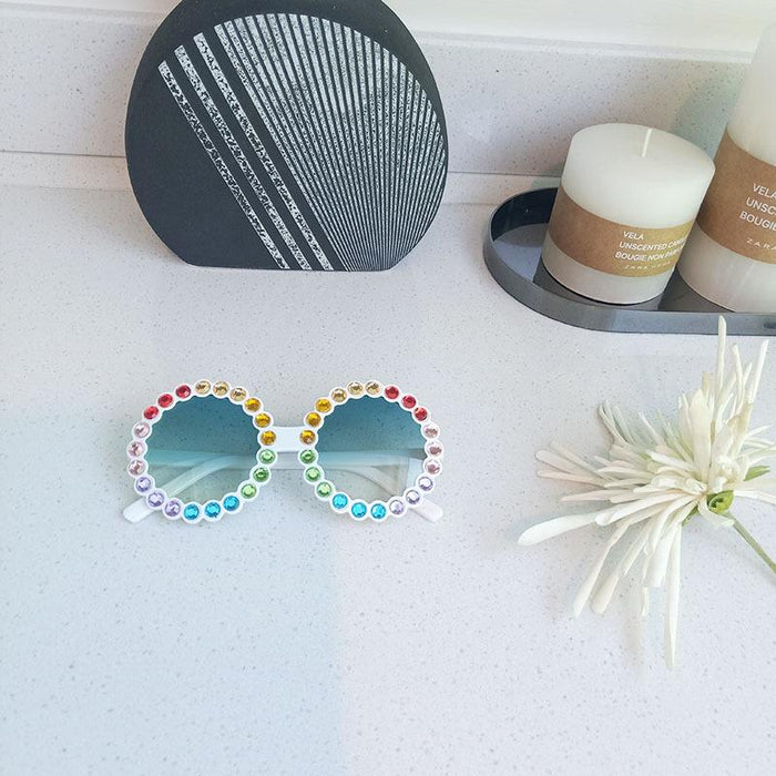 Children's Round Frame Color Rhinestone Sunglasses