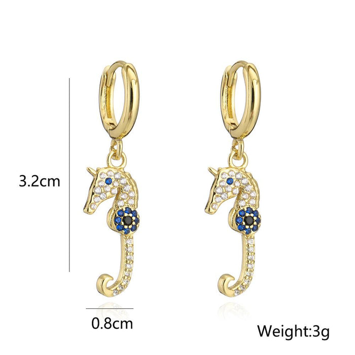 New Gold Color Zircon Small Fish Seahorse Women's Earrings