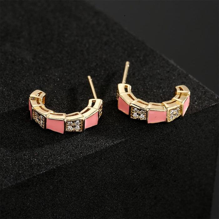 Light Luxury Style Oil Drop Gold Color Zircon Geometric Earrings