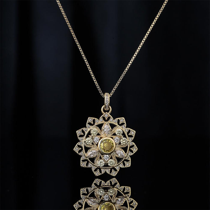 New Zircon Gold Color Flower Geometric Pendant Necklace