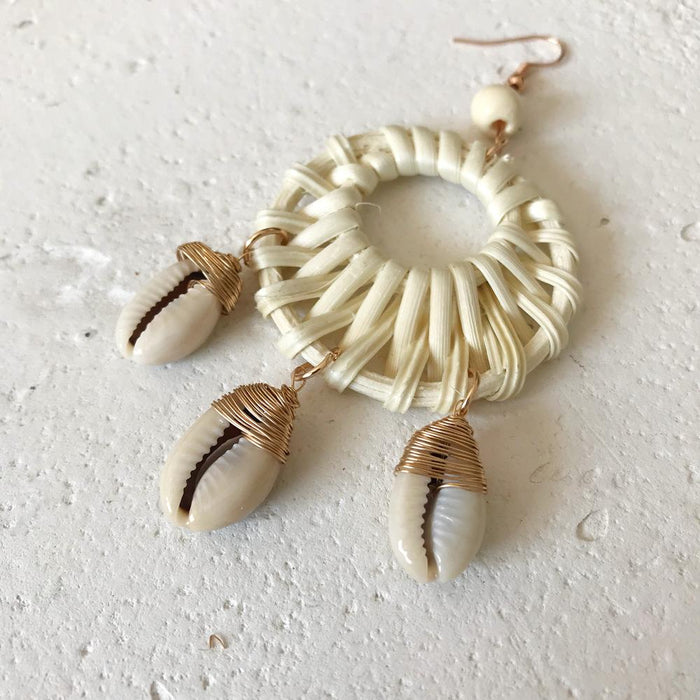 Shell geometric circle ocean wind conch rattan Earrings