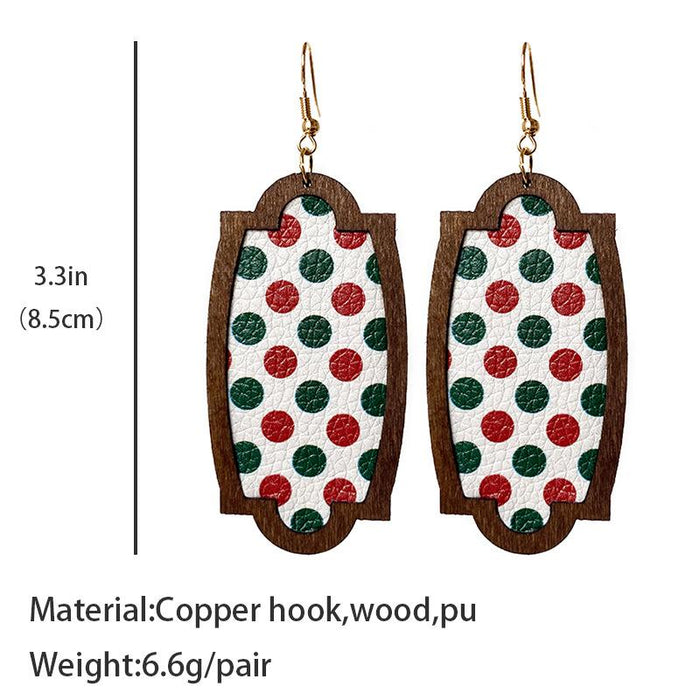 New Plaid Snowflake Dot Drop Shape Women's Wooden Earrings