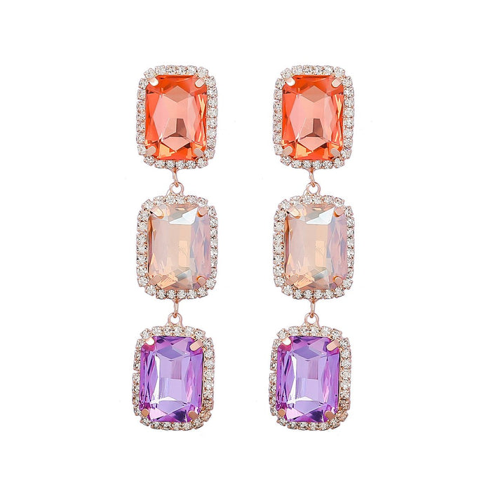 Women's Fashion Alloy Square Rhinestone Long Earrings