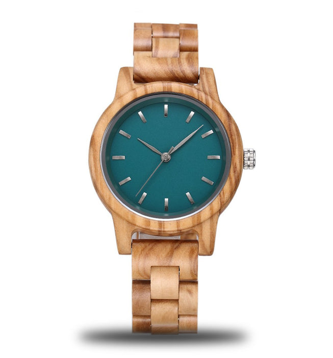 Fashion Premium Green Wooden Quartz Women's Watch