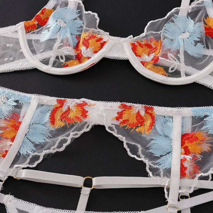 Women's Sexy Embroidered Mesh Garter Lingerie Set