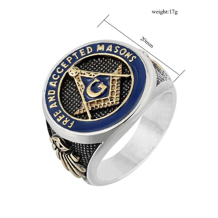 Personality Retro Masonic Logo Men's Titanium Steel Ring
