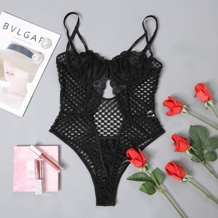 Women's Lace Mesh Bodysuit Sexy One-piece Lingerie