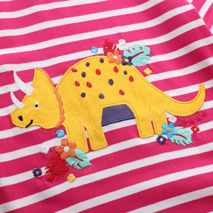 Girls' short sleeved T-shirt embroidered dinosaur