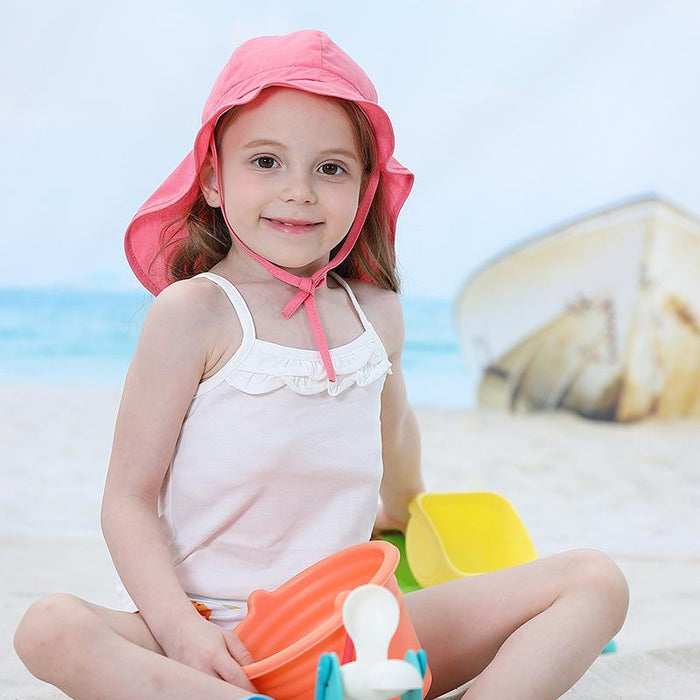Thin Rose Red Ruffled Outdoor Sunscreen Children's Shawl Hat