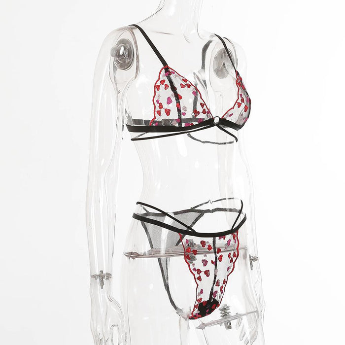 Sexy Embroidery Heart Lingerie Fashion Underwear Set