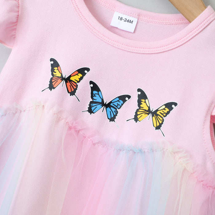 Girls dress solid Butterfly Dress rainbow gauze skirt