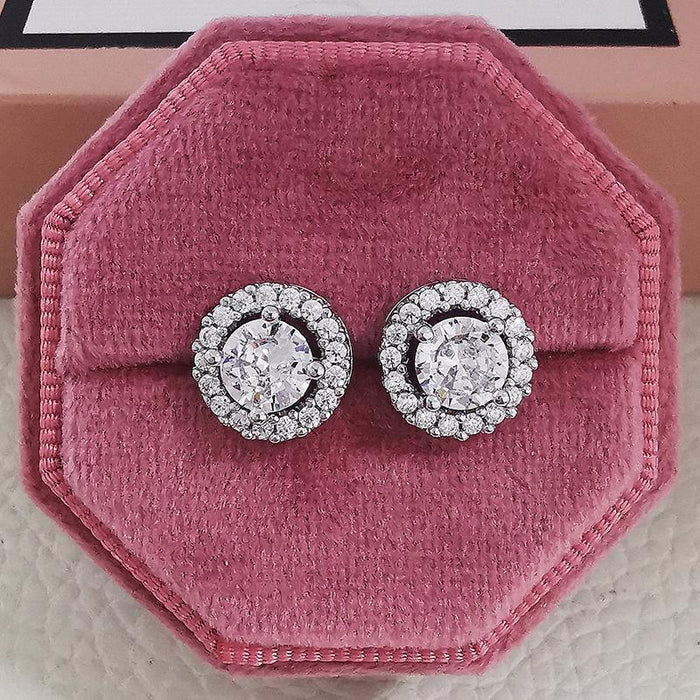 Silver Zircon Stud Pink Earings