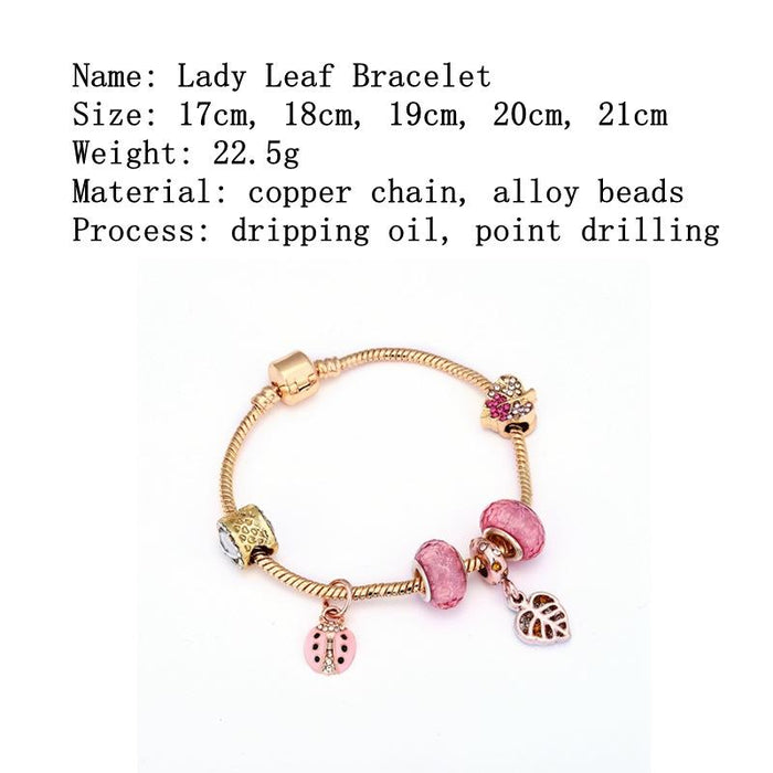 Forest Ladybug Fallen Leaf Pendant Glass Bracelet