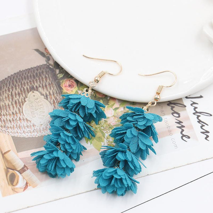 Women's Fashion Simple Fabric Flower Tassel Earrings