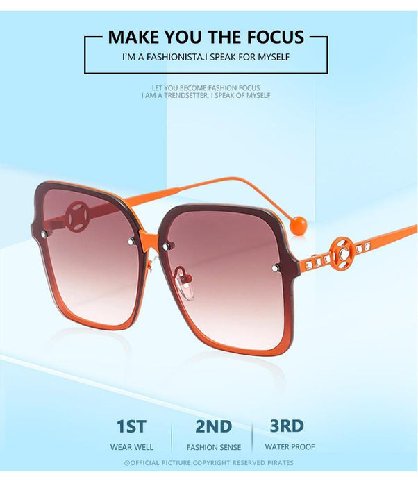 Square metal sunglasses V-shaped diamond inlay