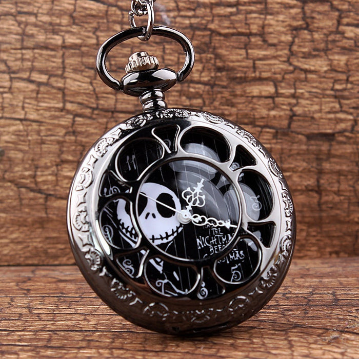 Black Steampunk Tim Burtons Hollow Quartz Pocket Watches For Mens Womens