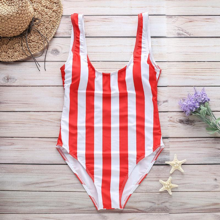 New Rainbow Stripe Printed One-piece Bikini Swimsuit
