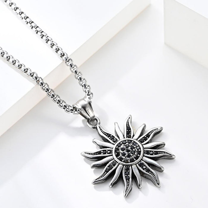 Vintage Sunflower Stainless Steel Pendant Necklace