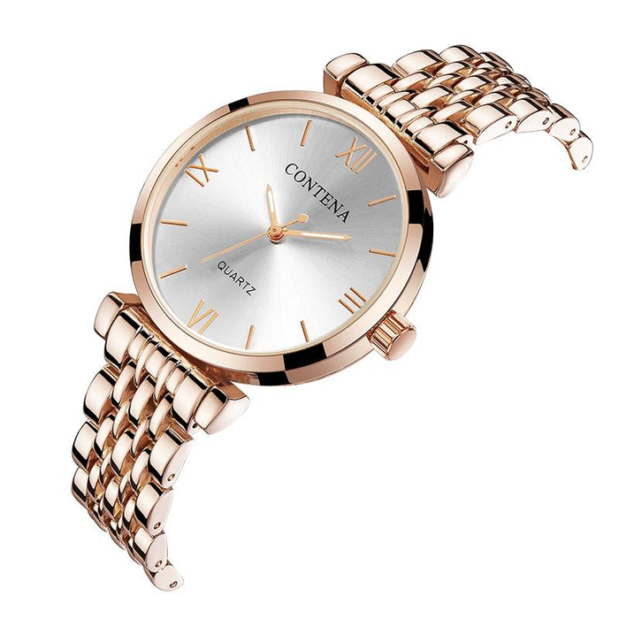 CONTENA Women Fashion Simple Luxury Stainless Steel Ladies Wristwatch