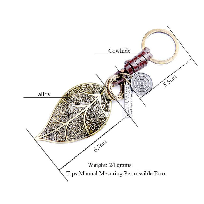 Vintage leaf leather Keychains creative small gift hand woven car Keychains pendant