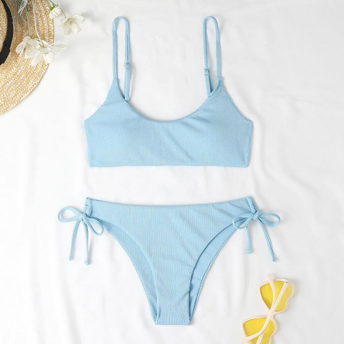 New Solid Color Backless Sexy Double Split Bikini