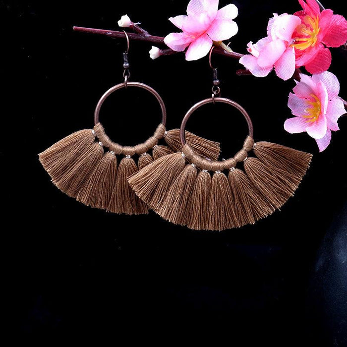 Women's Bohemian Handmade Fan-shaped Tassel Earrings