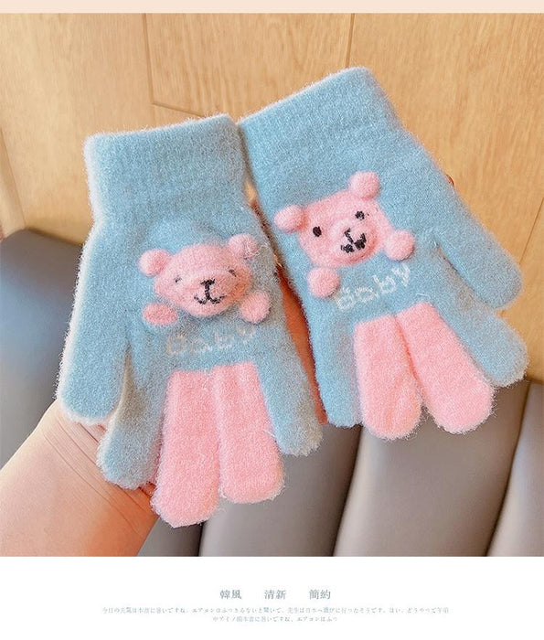 Winter Baby Sweet Cartoon Knitted Yarn Keep Warm Gloves