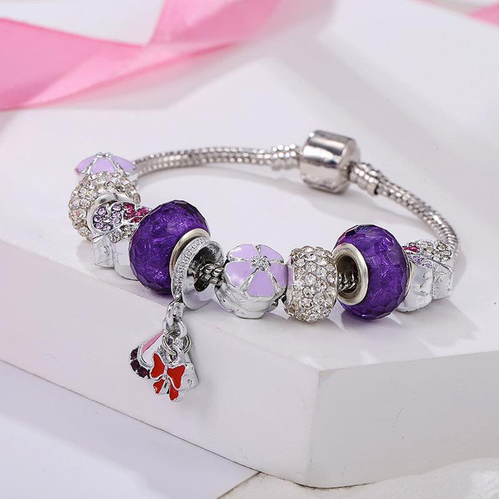 Purple series bell pendant fallen leaves soft pottery Beaded Bracelet