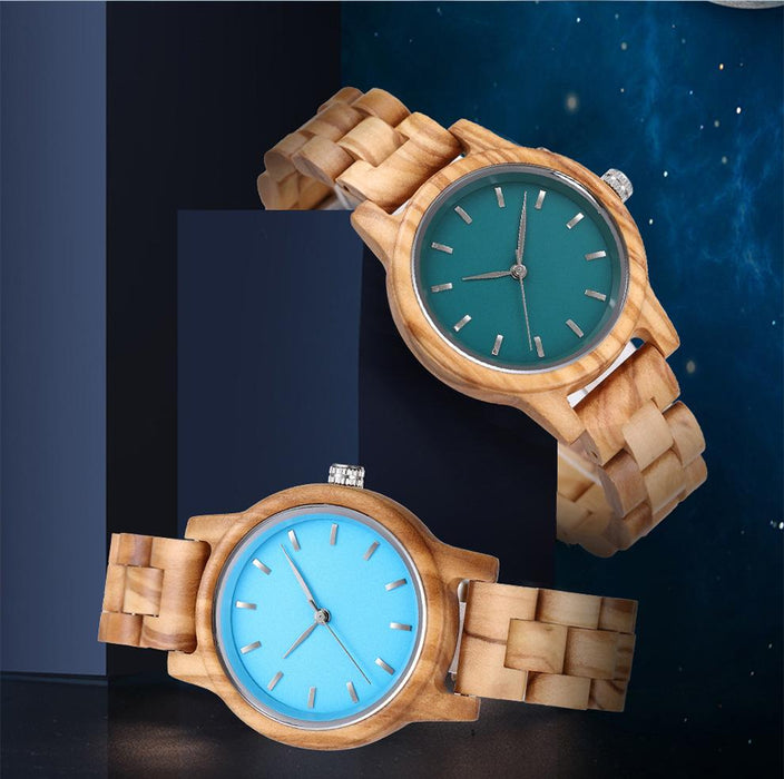 Fashion Premium Green Wooden Quartz Women's Watch