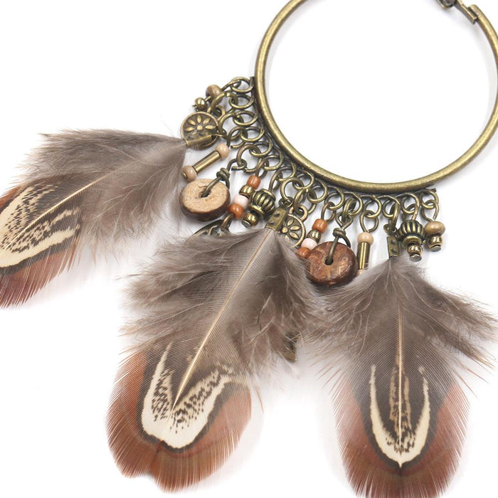 Retro Ethnic Round Gradient Color Feather Pendant Earrings