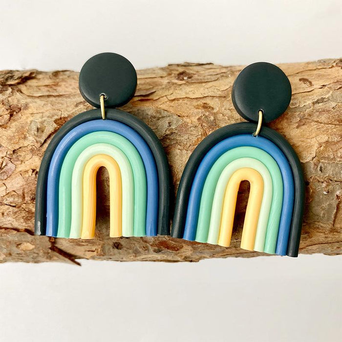 Rainbow soft pottery Earrings geometric U-shaped clay Earrings temperament Fashion Earrings