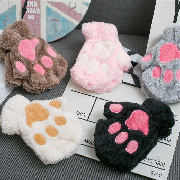 Women Cartoon Gloves Student Winter Fingerless Warmth Padded Gloves