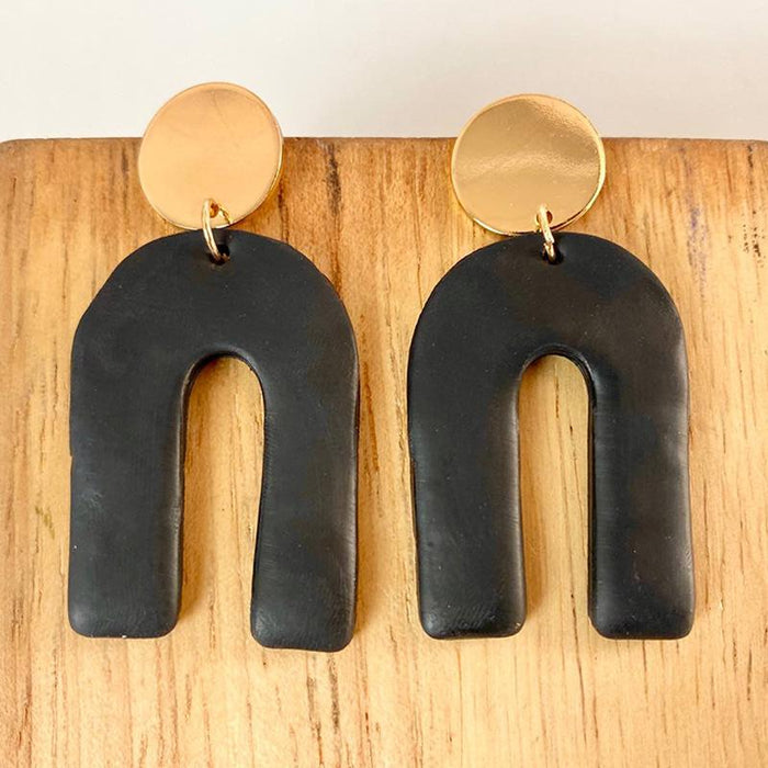 Temperament Dark Moon Geometric Clay Earrings Earrings