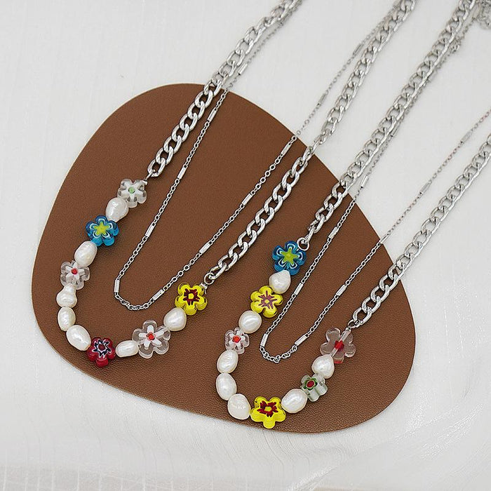 New Colorful Flower Gold Color Necklace
