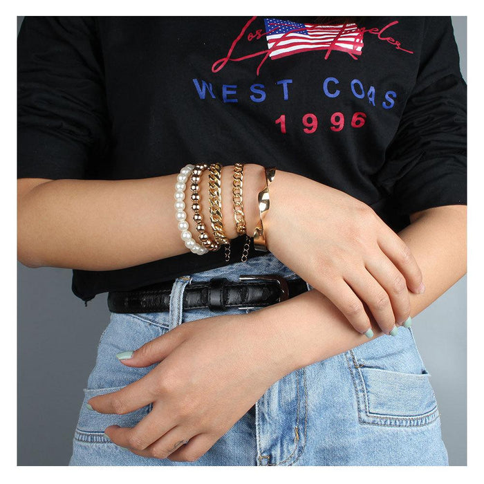 Simple and Personalized Gold Multi-layer Bracelet Set Bracelet