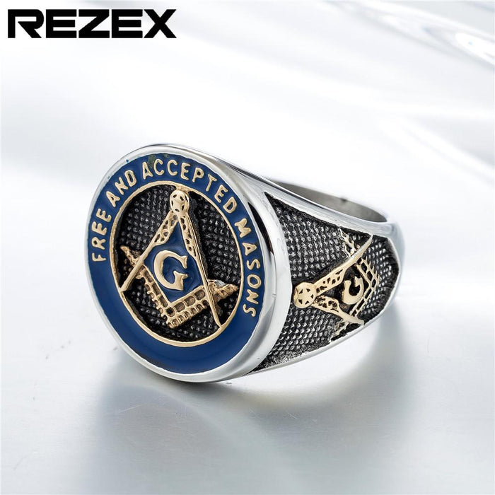 Personality Retro Masonic Logo Men's Titanium Steel Ring