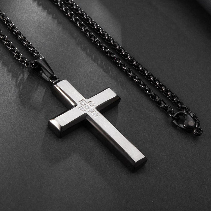 Beveled Cross Stainless Steel Men's Pendant Necklace