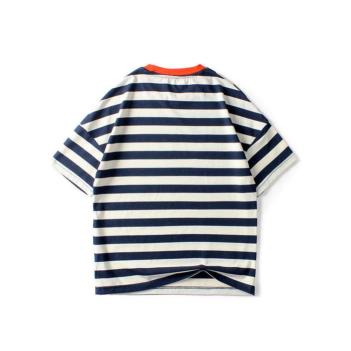 Knitted stripe label top children's short sleeve