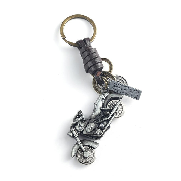 Metal Keychains Harley Motorcycle Leather woven key pendant retro bag metal pendant