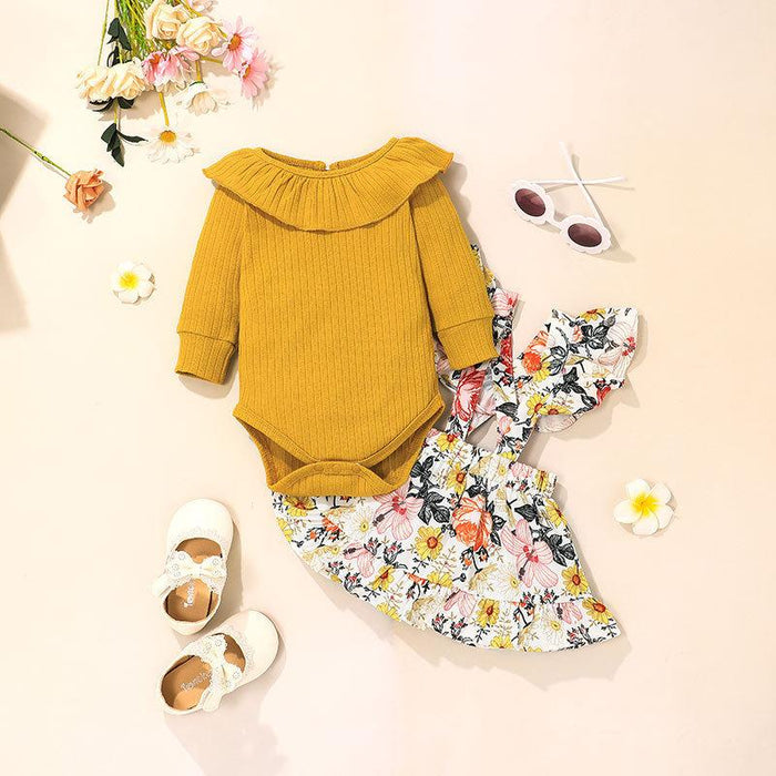 Baby Floral Jumpsuit + Suspender Skirt Two-piece Set