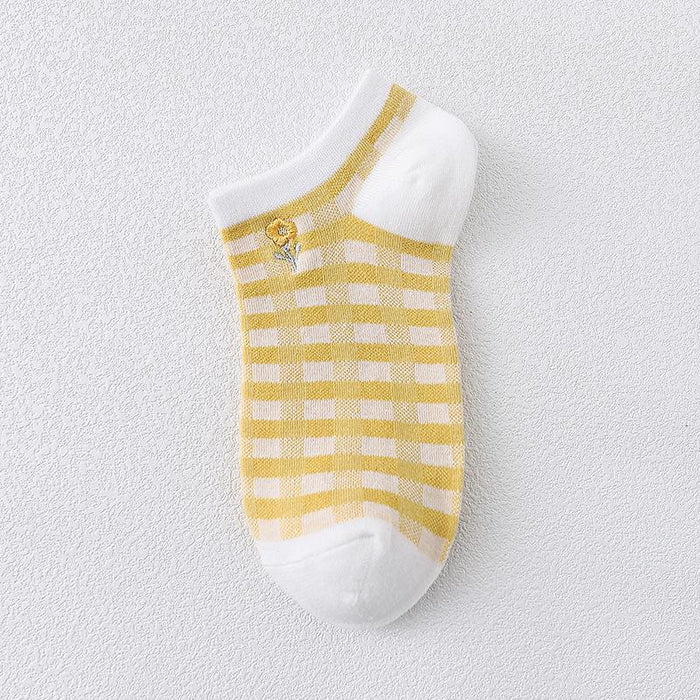 Summer Thin Cotton Socks Embroidered Shallow Striped Socks