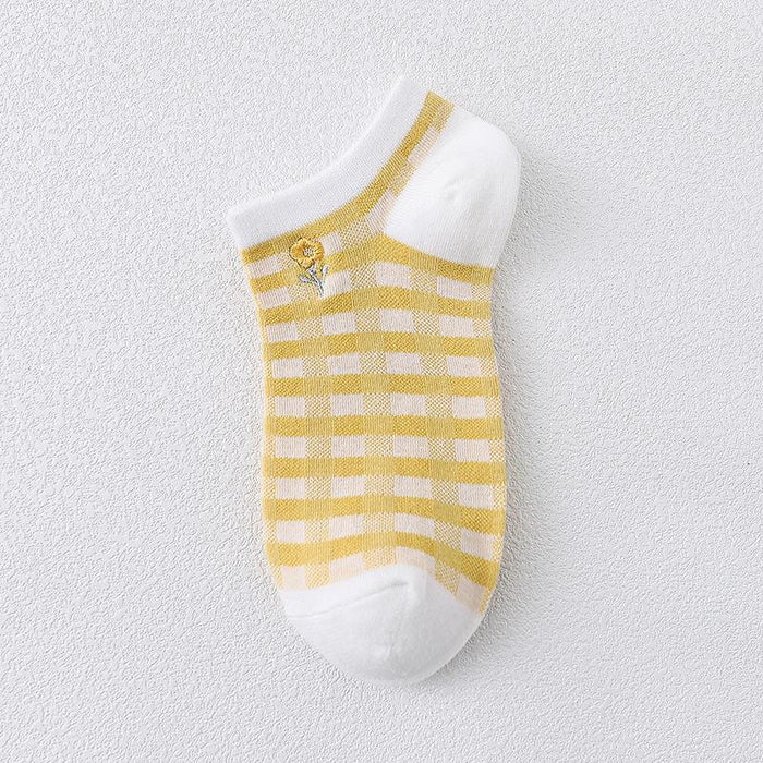 Summer Thin Cotton Socks Embroidered Shallow Striped Socks