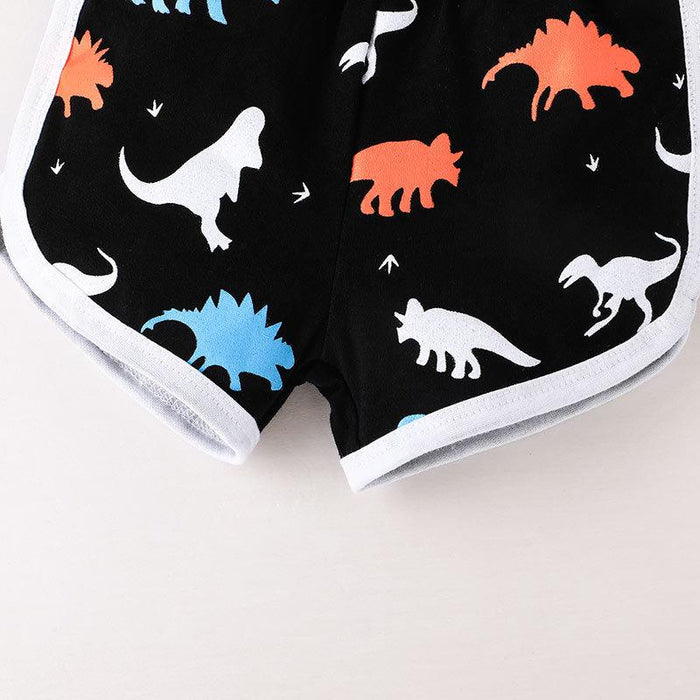 Daddy's Boy Cartoon Dinosaur Vest Shorts Set