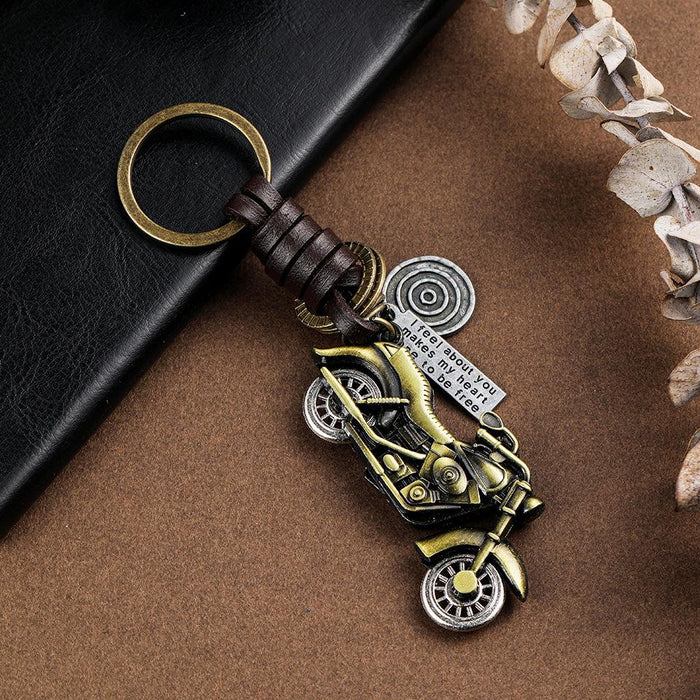 Metal Keychains Harley Motorcycle Leather woven key pendant retro bag metal pendant