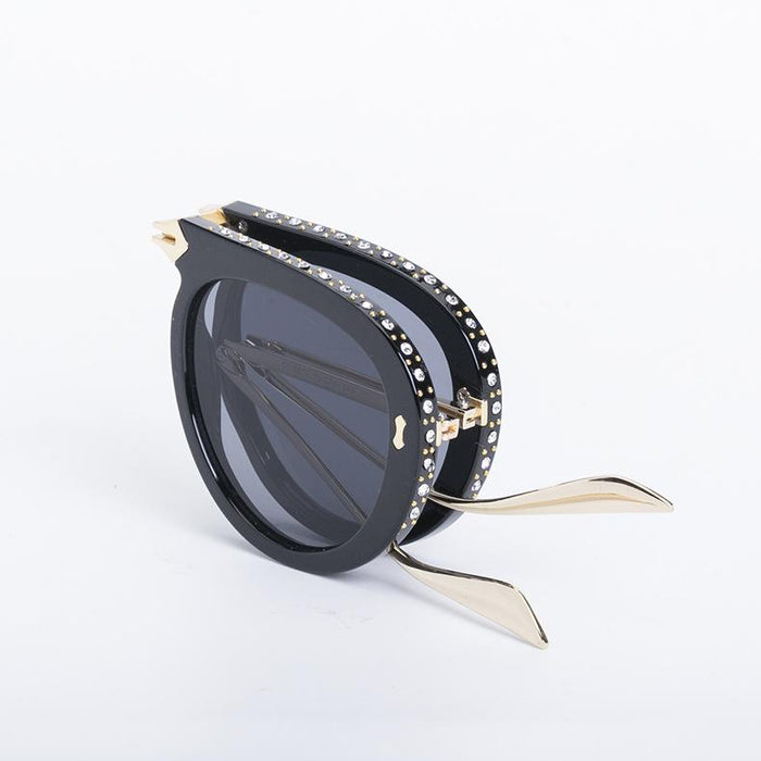 New Rhinestone Inlaid Frame Folding Sunglasses