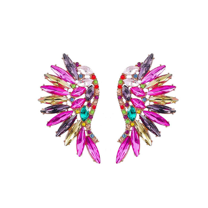 Women's Colored Rhinestone Fan-shaped Wing Earrings