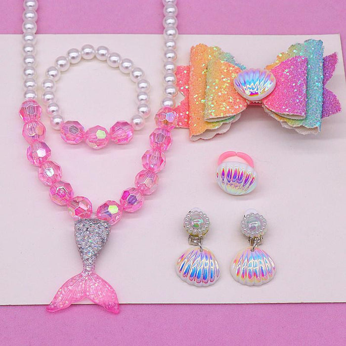 Kid's Jewelry Set Beauty Fishtail Necklace Bracelet Ring Earrings