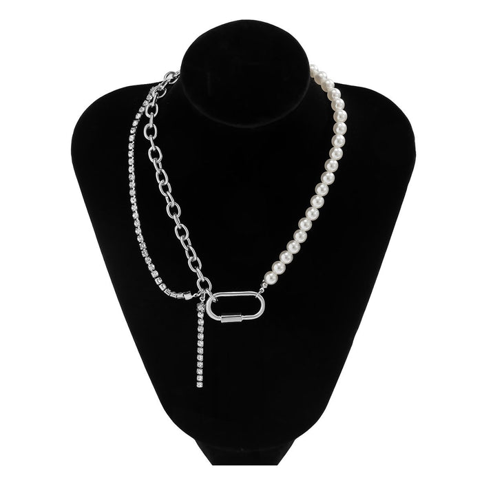 Stitched Pearl Micro Inlaid Rhinestone Hollow Clavicle Necklace