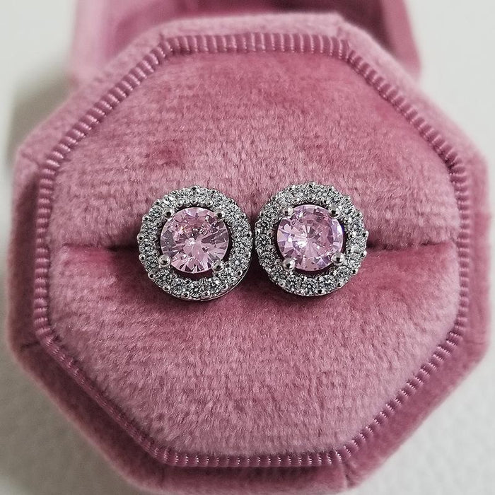 Silver Zircon Stud Pink Earings