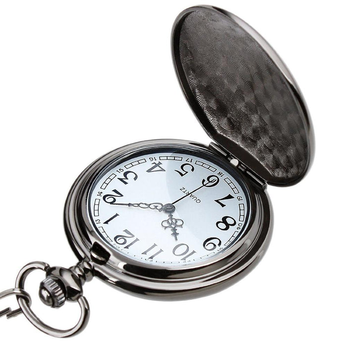 Retro Black Fashion Silver Smooth Steampunk Quartz Pocket Watch